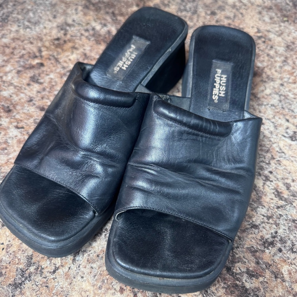 Black Hush Puppies Wedge Sandals - 9